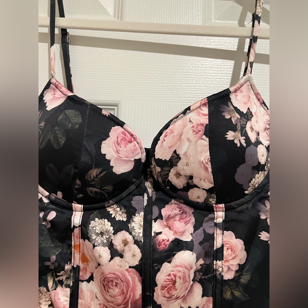 REVOLVE More to Come Solare Corset Black Floral Satin High-Low Slip Dress - Picture 8 of 9